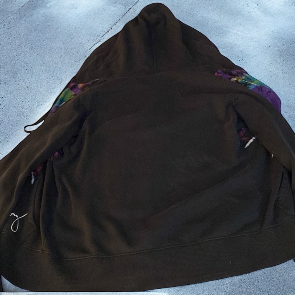 VINTAGE Black Billabong Full Zip Hoodie  Hand painted Center Design, size Medium - Picture 8 of 12